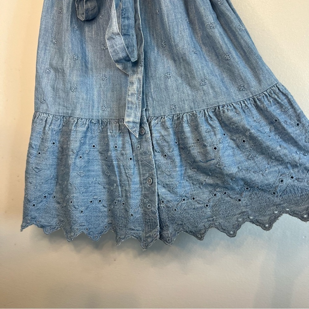 NWT Old Navy Denim Embroidered Mini Dress Cap Sleeve Square Neck Sz M Button Up - Picture 9 of 13